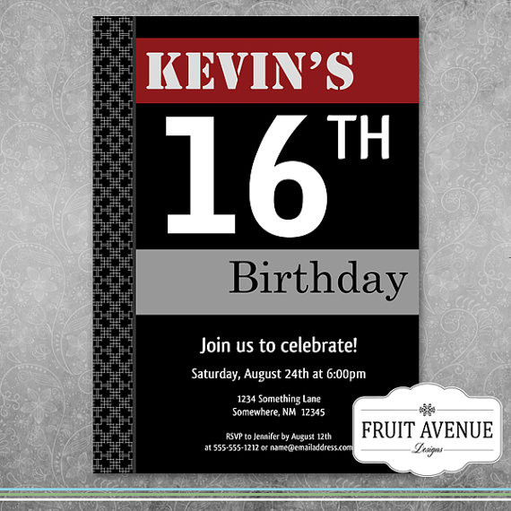 Teen Birthday Invitations
 Teenage Boy Birthday Party Invitation Printable