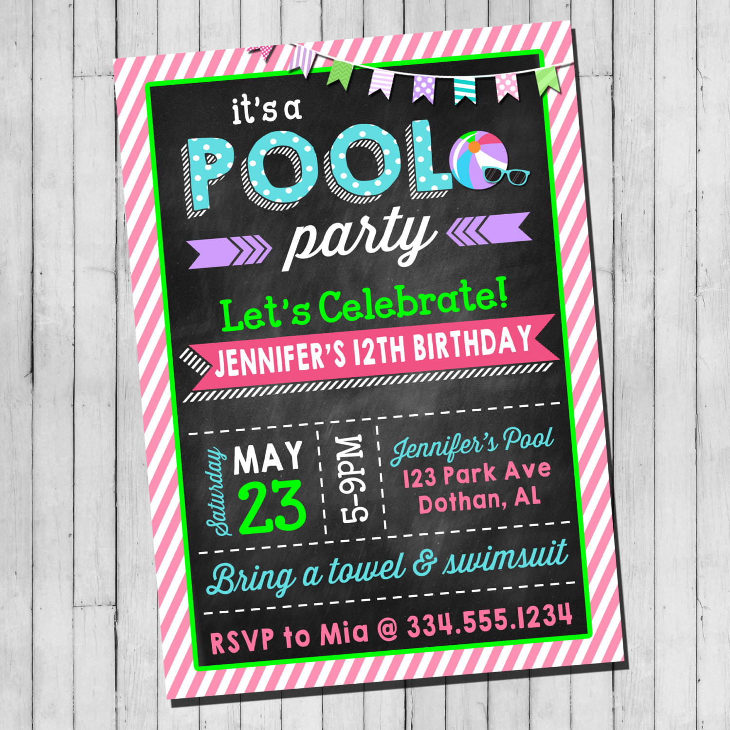 Teen Birthday Invitations
 Pool Party Birthday Invitation Girl Teen Pool Party Beach