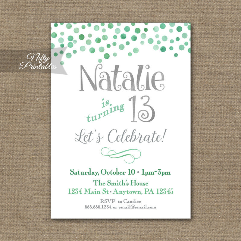 Teen Birthday Invitations
 Teen Birthday Invitations Mint Confetti Birthday Party