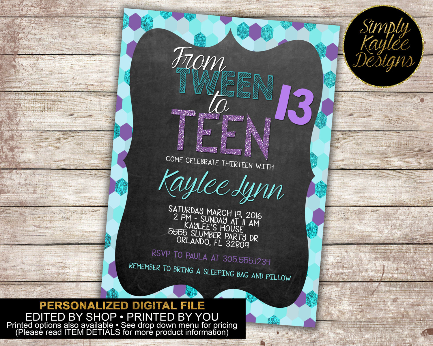 Teen Birthday Invitations
 Purple and Teal Sequined Tween to Teen Birthday Invitation