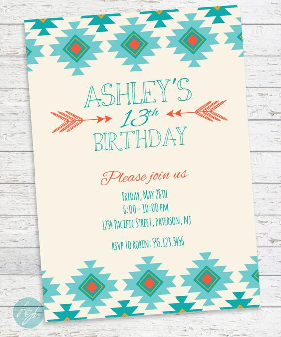 Teen Birthday Invitations
 Tribal Aztec Birthday Invitation Printable Tribal by