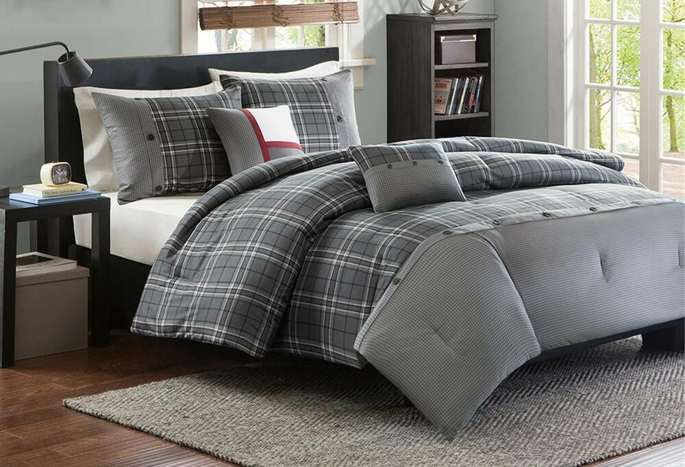 Teen Boy Bedroom Set
 GREY PLAID Twin or Full Queen FORTER SET TEEN BOYS