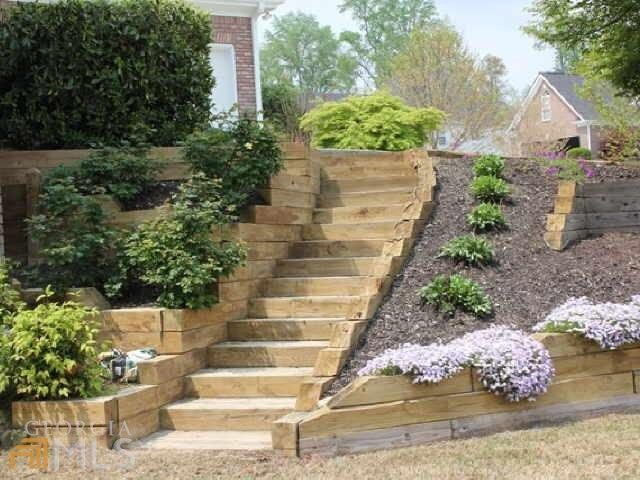 Terrace Landscape Steps
 Stairs leading to backyard Love the terraced planter