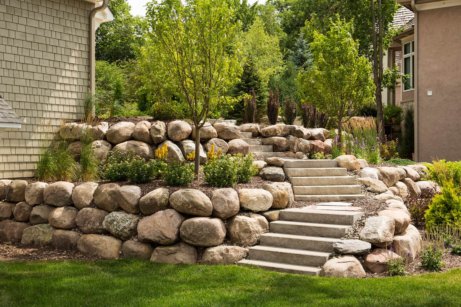 Terrace Landscape With Boulders
 Boulder Wall Landscaping in Minneapolis MN