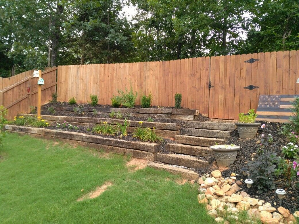 Terrace Landscape With Railroad Ties
 Rail road ties for terraced hill in yard