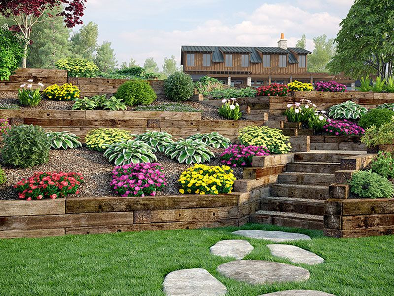 Terrace Landscape With Railroad Ties
 Use Outdoor Essentials railroad ties for decorative