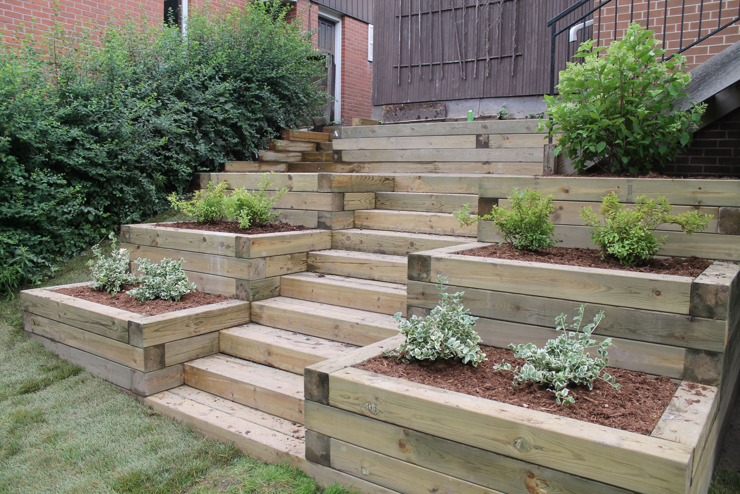 Terrace Landscape With Stairs
 Planter Stairs to Backyard