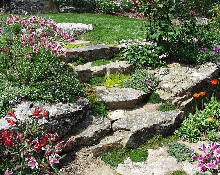 Terrace Landscape With Stairs
 Idea for the corner of the front yard natural stone