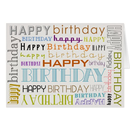 Text Birthday Cards
 Uni Multicolor Happy Birthday Text Bday Card