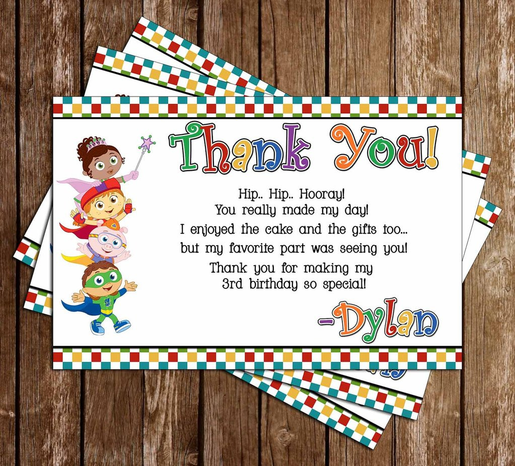 Thank You Note For Birthday Party
 Novel Concept Designs Super Why Birthday Party Thank You