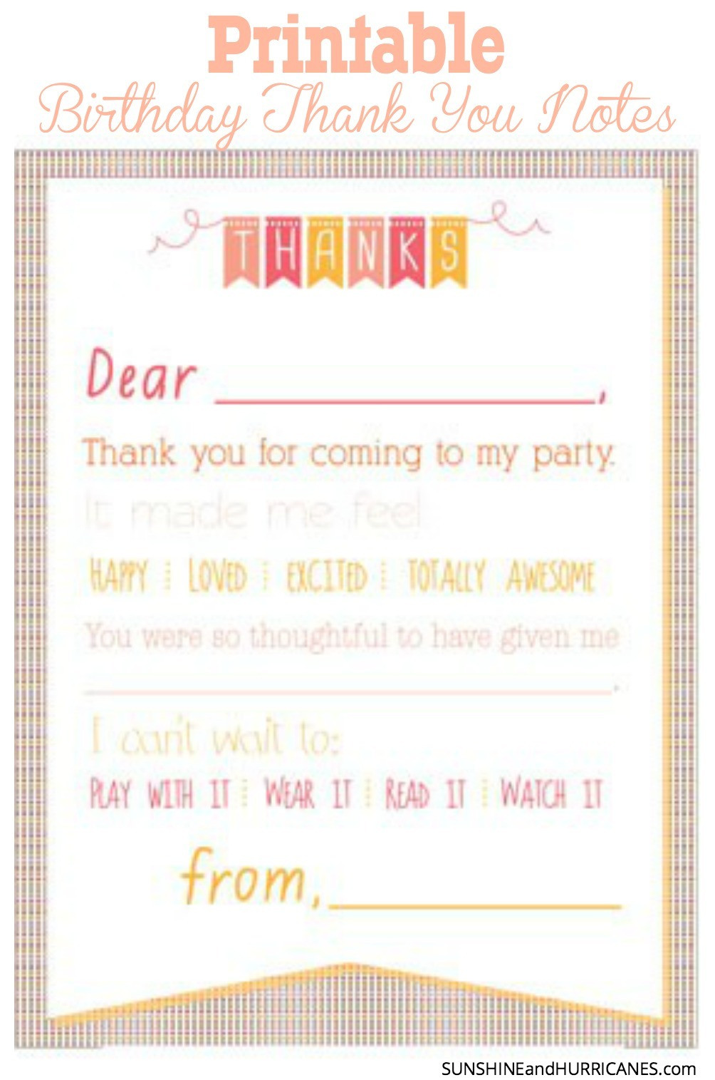 Thank You Note For Birthday Party
 Printable Birthday Thank You Notes