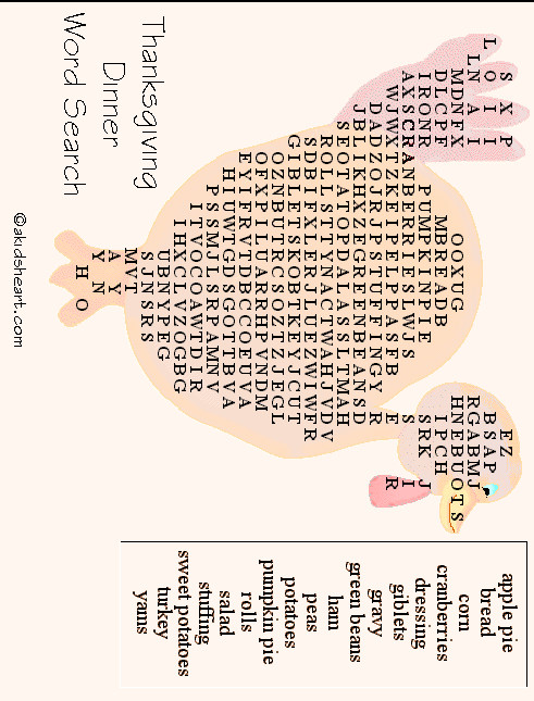 Thanksgiving Dinner Word Whizzle Search
 free printable thanksgiving word search