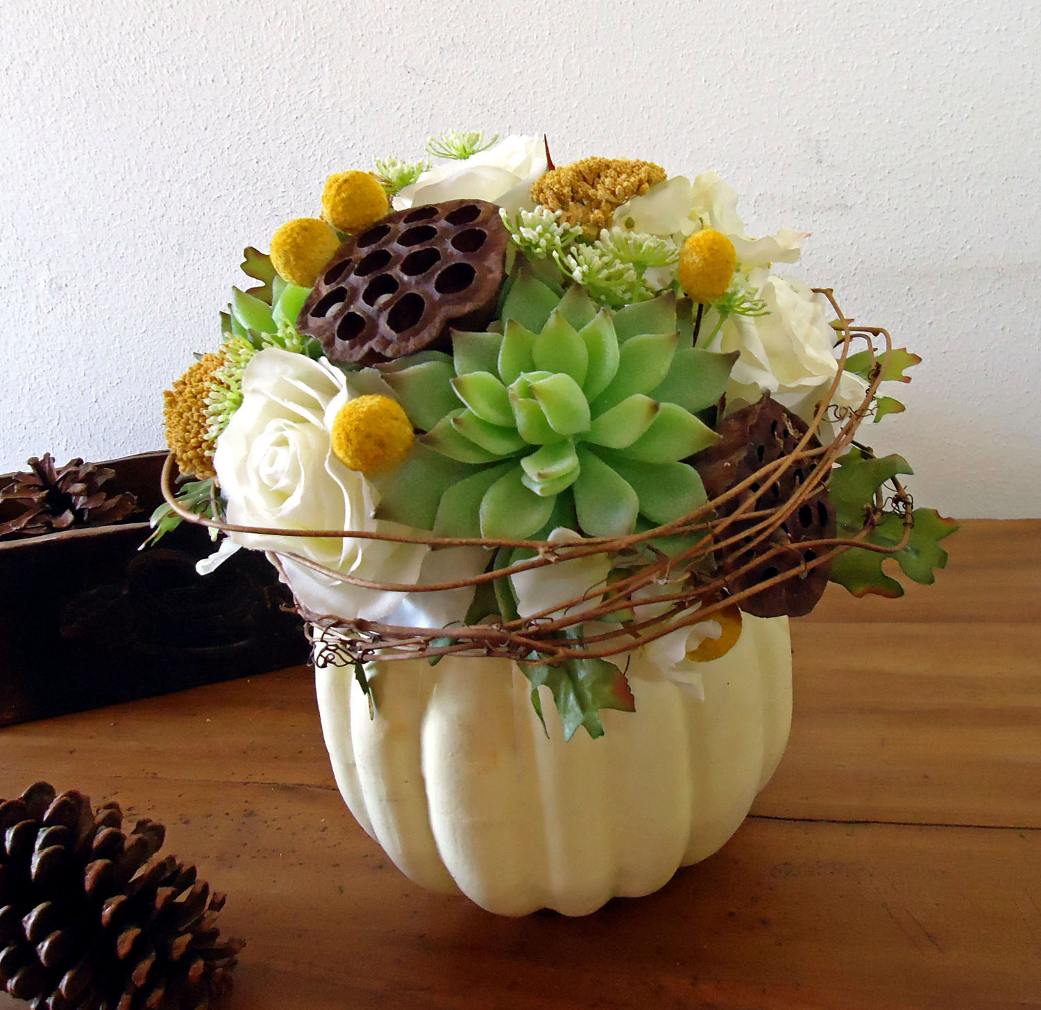 Thanksgiving Flower Centerpiece
 Thanksgiving Centerpiece White Pumpkin Autumn Floral