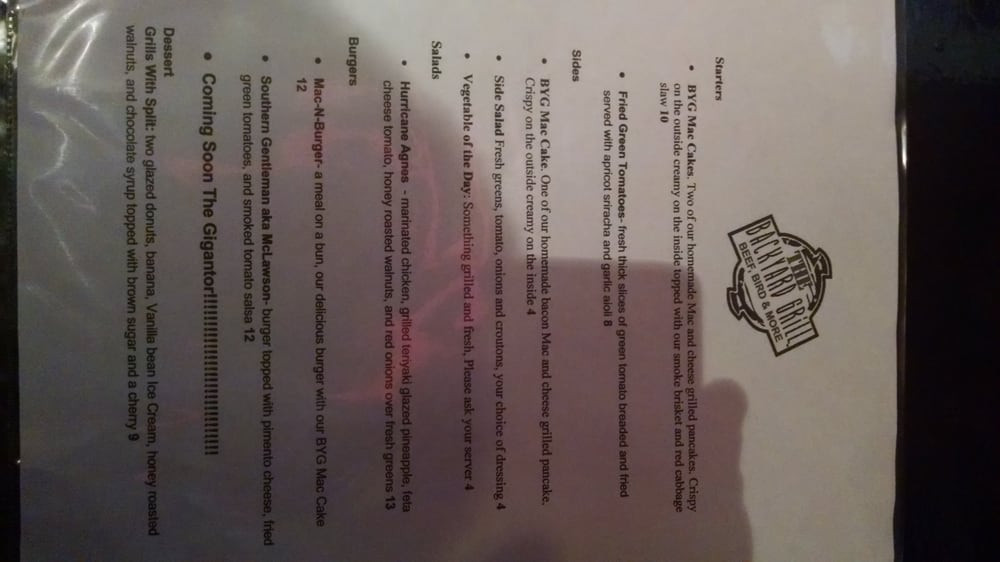 The Backyard Grill Richmond Va
 Menu as of 8 14 15 specials Yelp