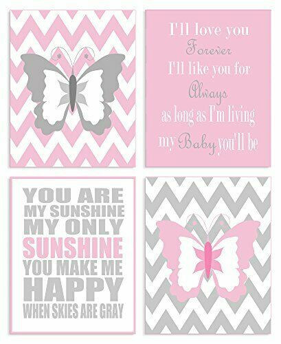 The Kids Room By Stupell
 The Kids Room By Stupell Pink And Grey Chevron Butterfly