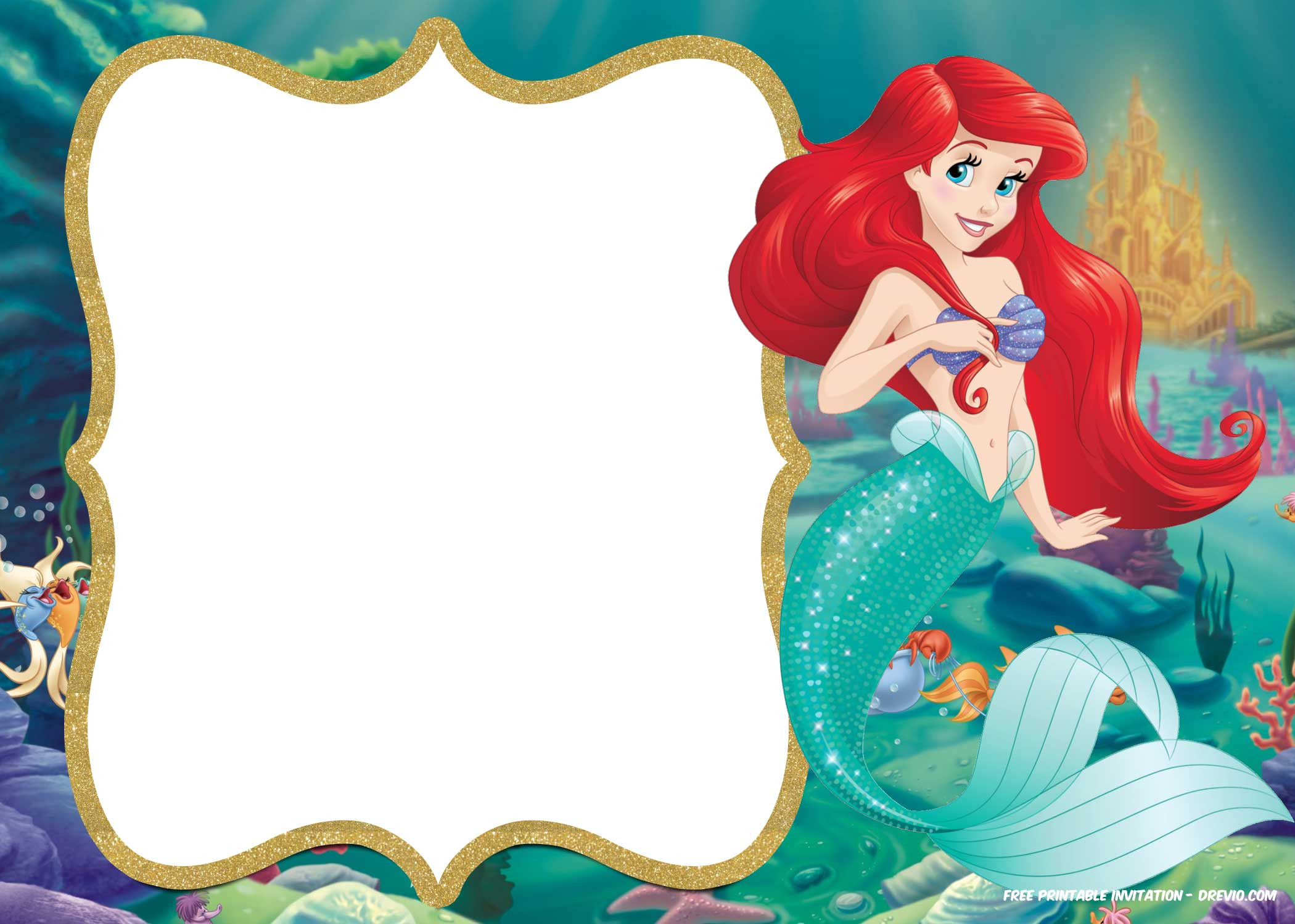 The Little Mermaid Birthday Invitations
 FREE Printable Ariel Little Mermaid Invitation Template