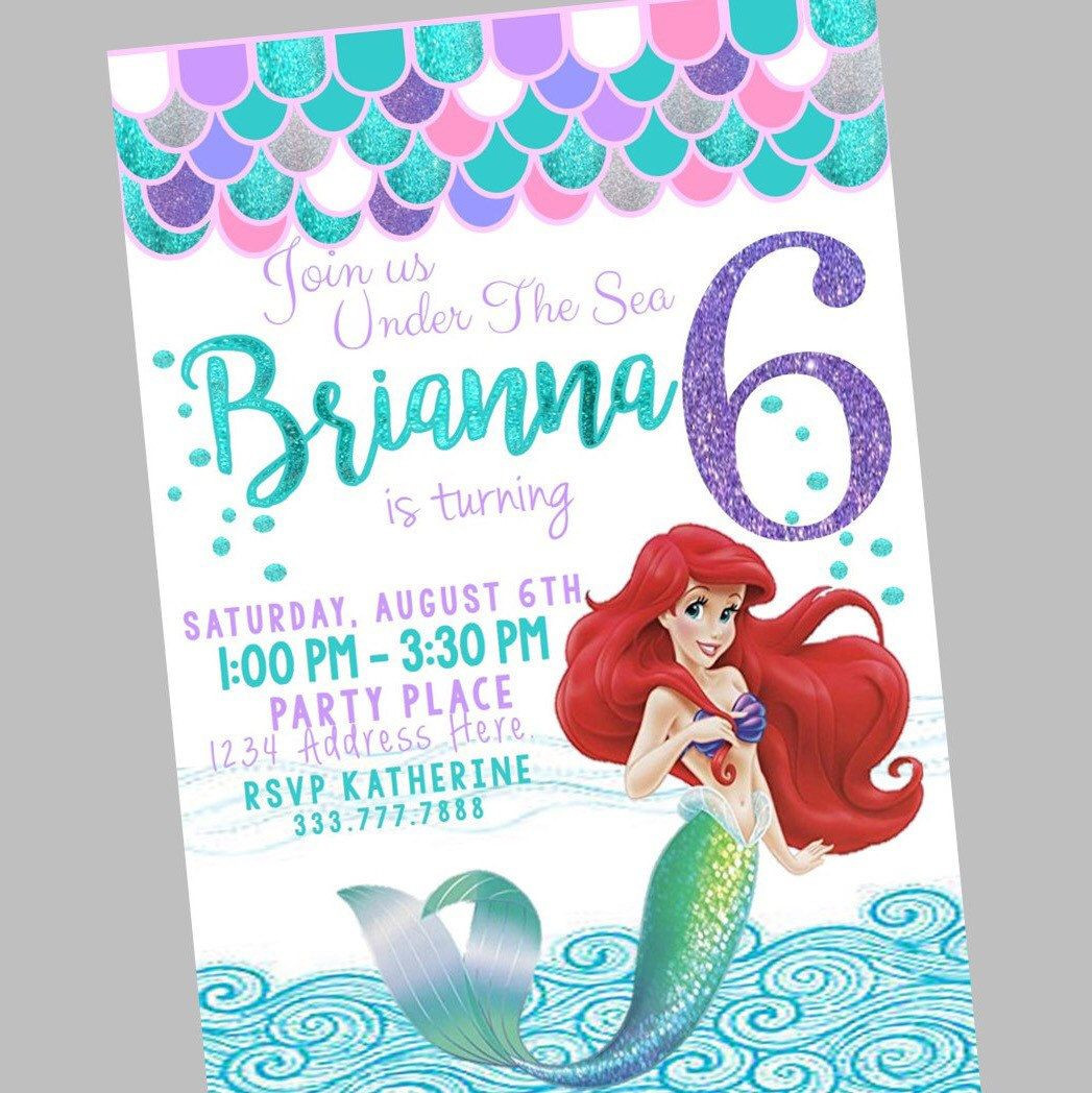 The Little Mermaid Birthday Invitations
 Little Mermaid Invitation Glitter Mermaid Birthday