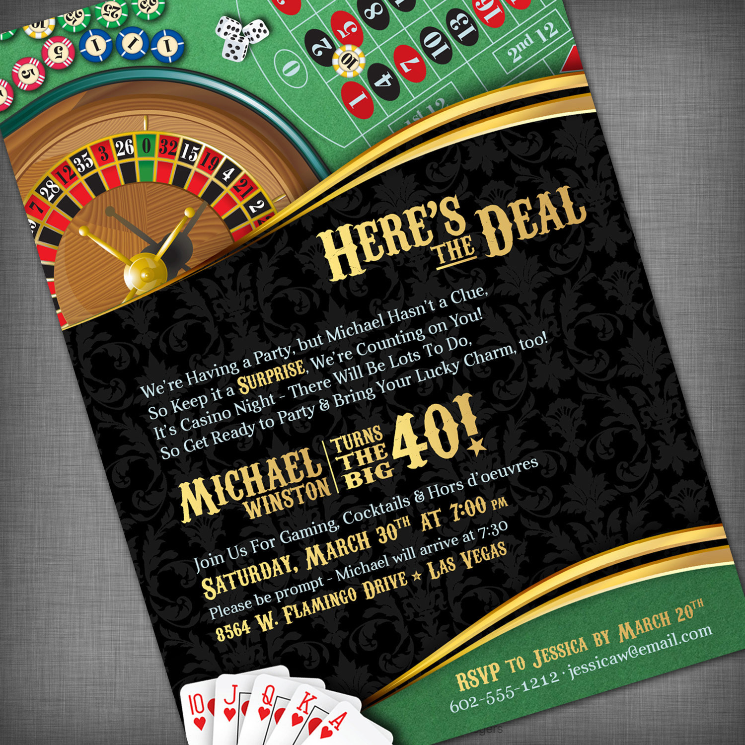 Themed Birthday Party Invitations
 Casino Theme Invitation for Birthday Party Casino Game Night