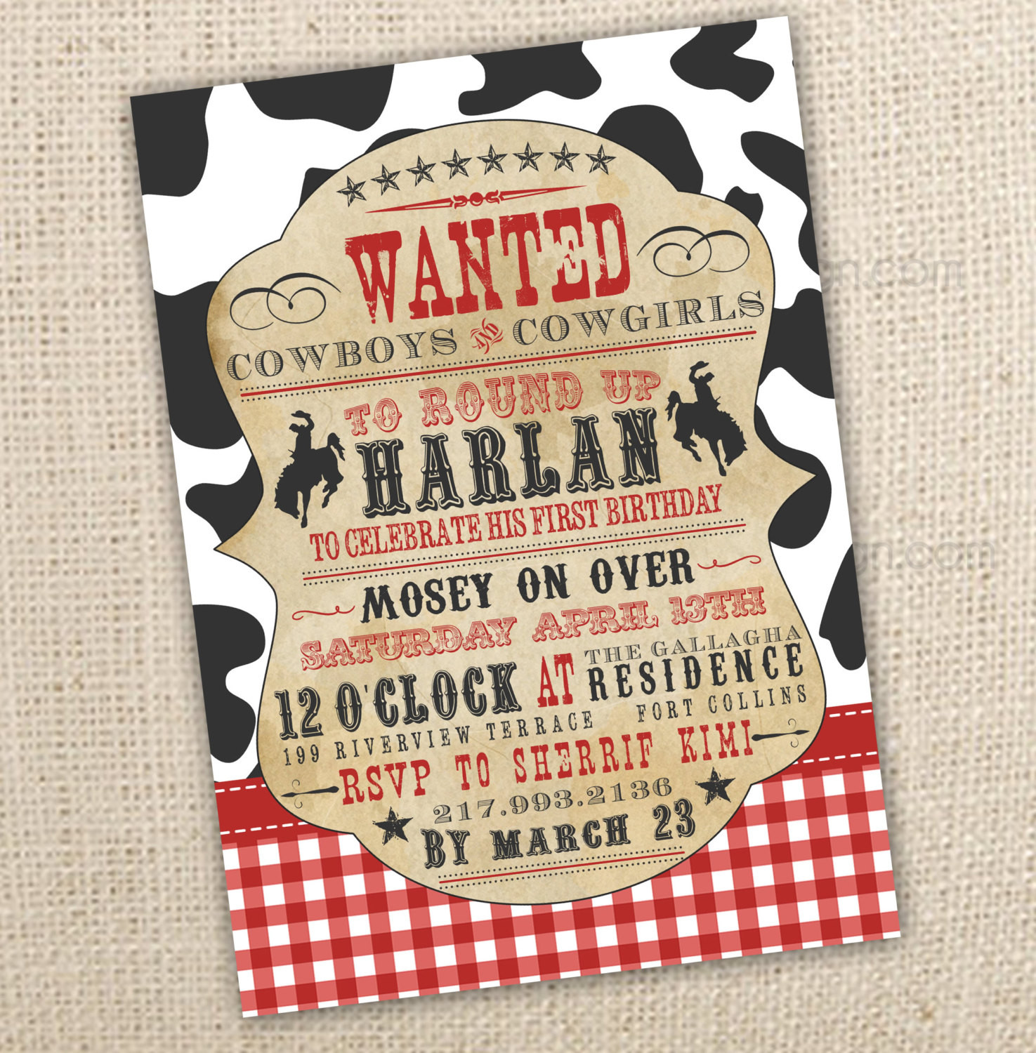 Themed Birthday Party Invitations
 Cowboy Themed Western Birthday Invitation 4x6 by