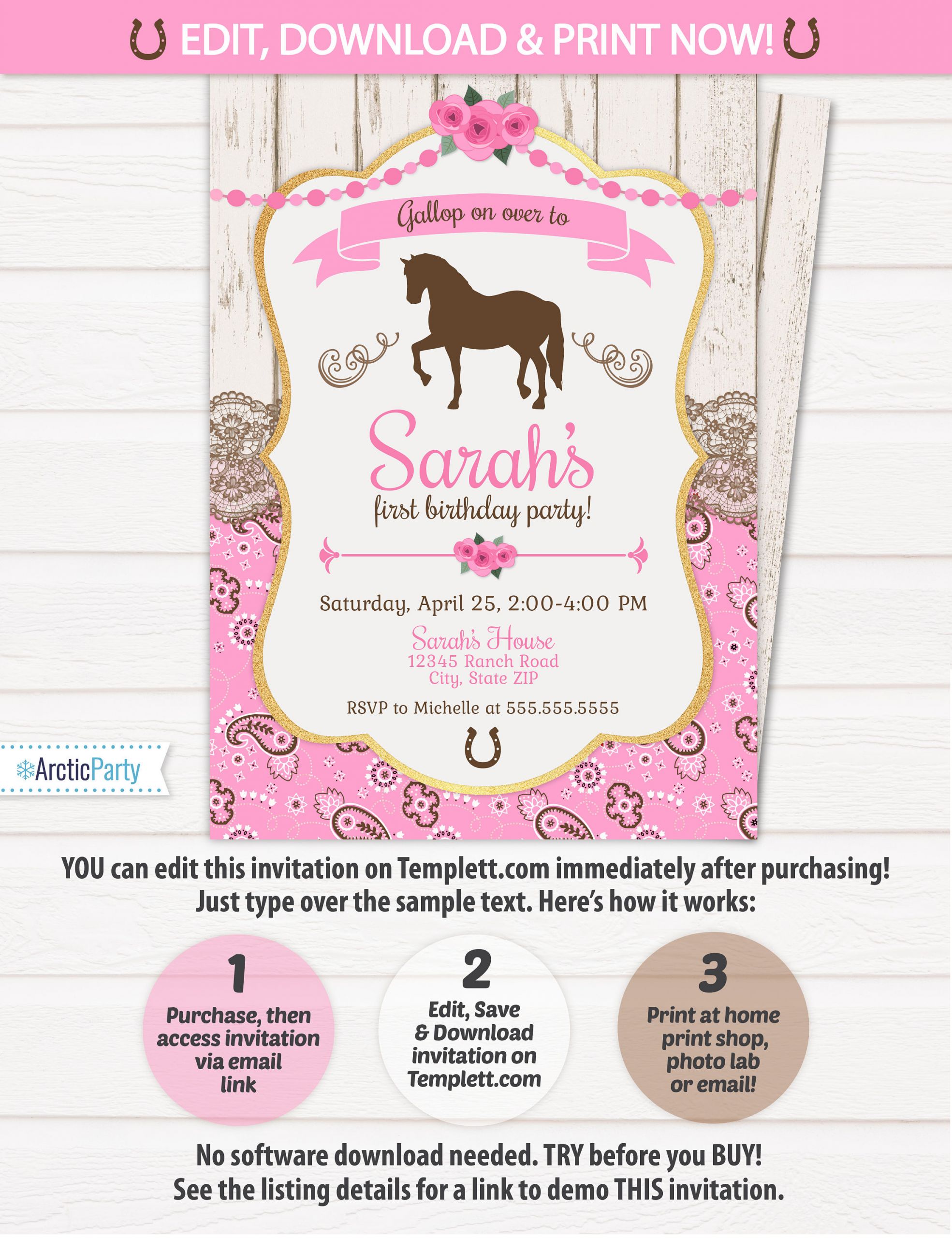 Themed Birthday Party Invitations
 Horse Birthday Party Horse Themed Birthday Invitations