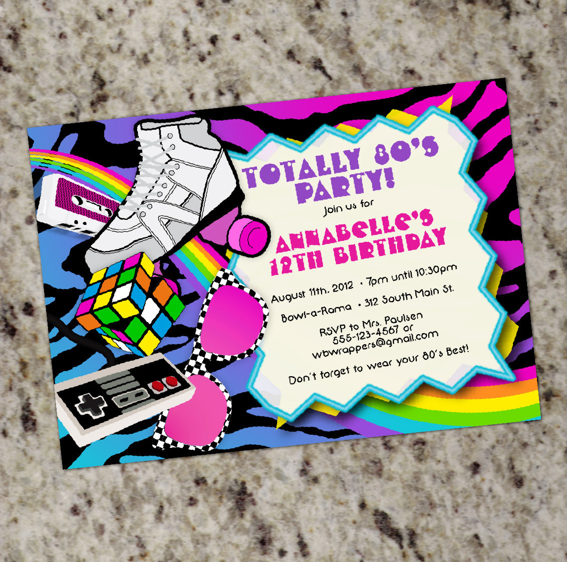 Themed Birthday Party Invitations
 TOTALLY 80s 1980s themed Birthday Party Invitations