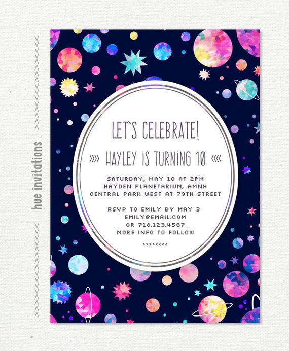 Themed Birthday Party Invitations
 girls 10th birthday party invitation space themed birthday