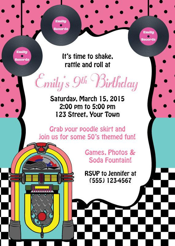 Themed Birthday Party Invitations
 Items similar to 50 s Themed Birthday Invitation Birthday