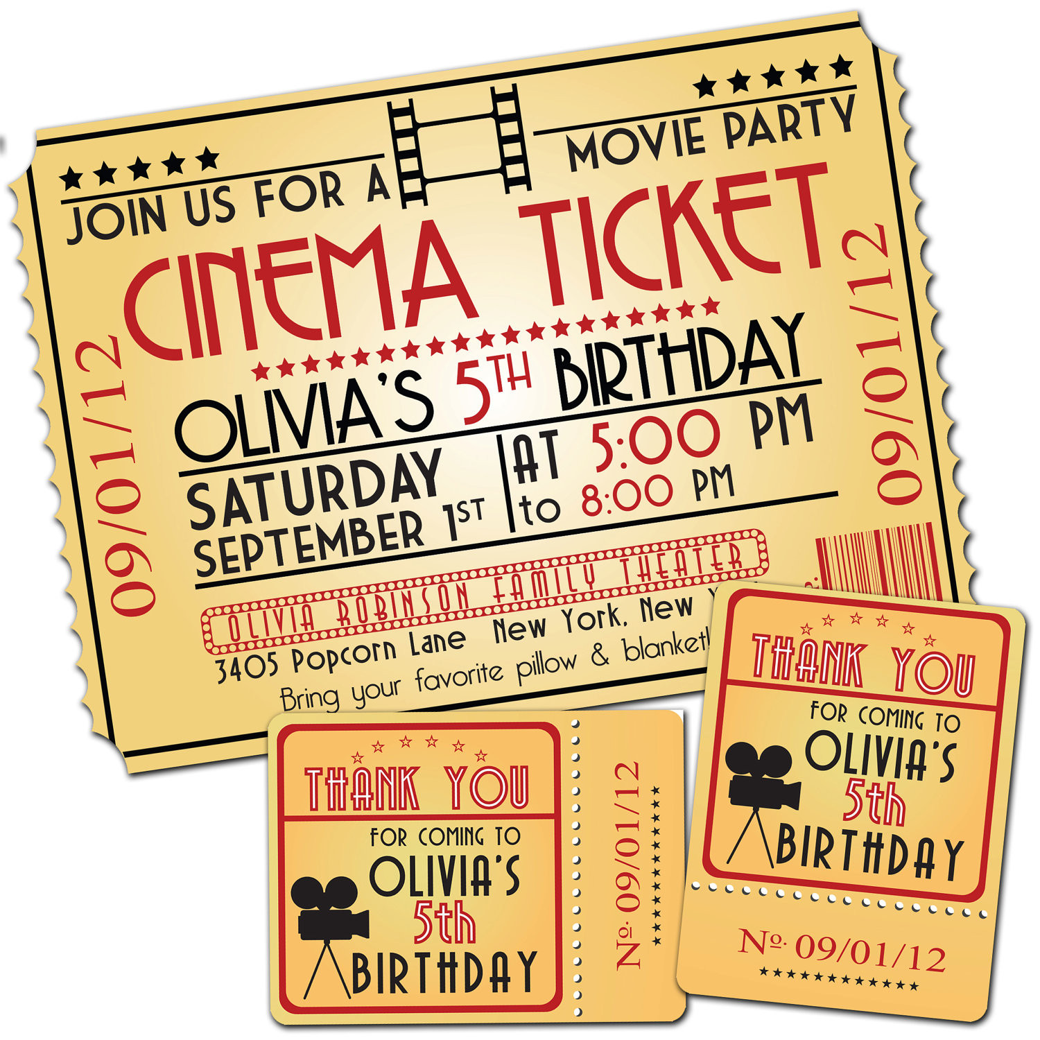 Themed Birthday Party Invitations
 MOVIE NIGHT Birthday Party Themed Invitation & by PaperPartyCo