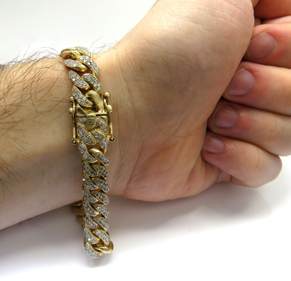 Thick Gold Bracelet
 10k Solid Yellow Gold Thick Diamond Miami Bracelet 8 50