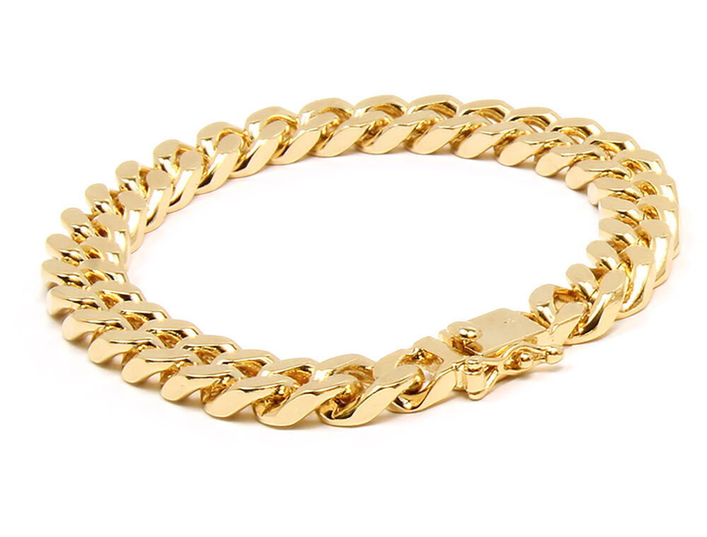 Thick Gold Bracelet
 Mens 10mm 14k Gold Plated Heavy Thick Cut Hip Hop Bracelet