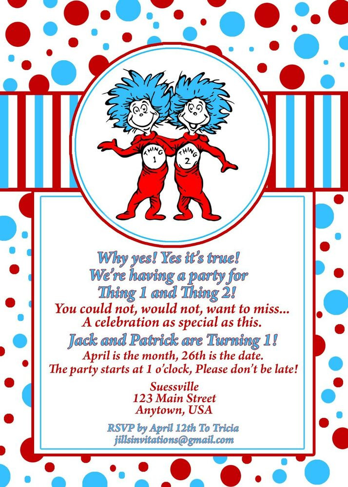 Thing 1 And Thing 2 Birthday Invitations
 Dr Seuss Birthday Invitation Invitations Thing 1 and