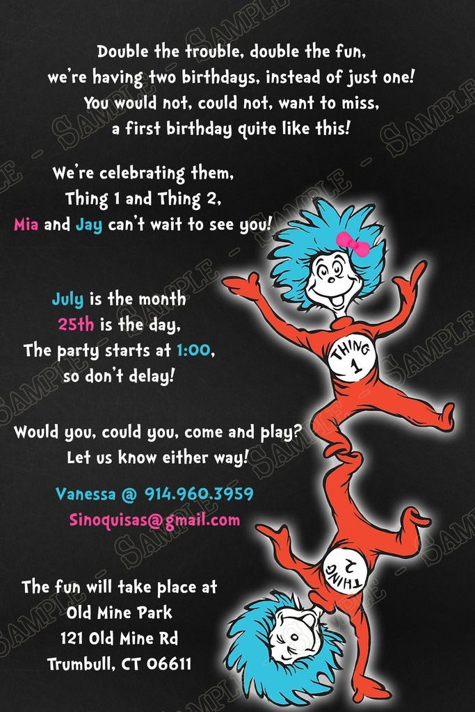 Thing 1 And Thing 2 Birthday Invitations
 Novel Concept Designs Cat in the Hat Thing 1 and Thing