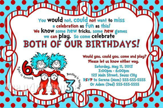 Thing 1 And Thing 2 Birthday Invitations
 dr seuss 4th birthday invitations