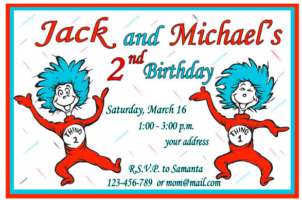 Thing 1 And Thing 2 Birthday Invitations
 Thing 1 And Thing 2 Birthday Party Invitations