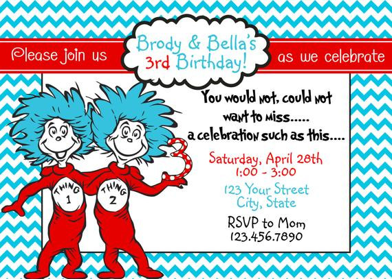 Thing 1 And Thing 2 Birthday Invitations
 Thing 1 Thing 2 Birthday Invitation U print 4x6 or by