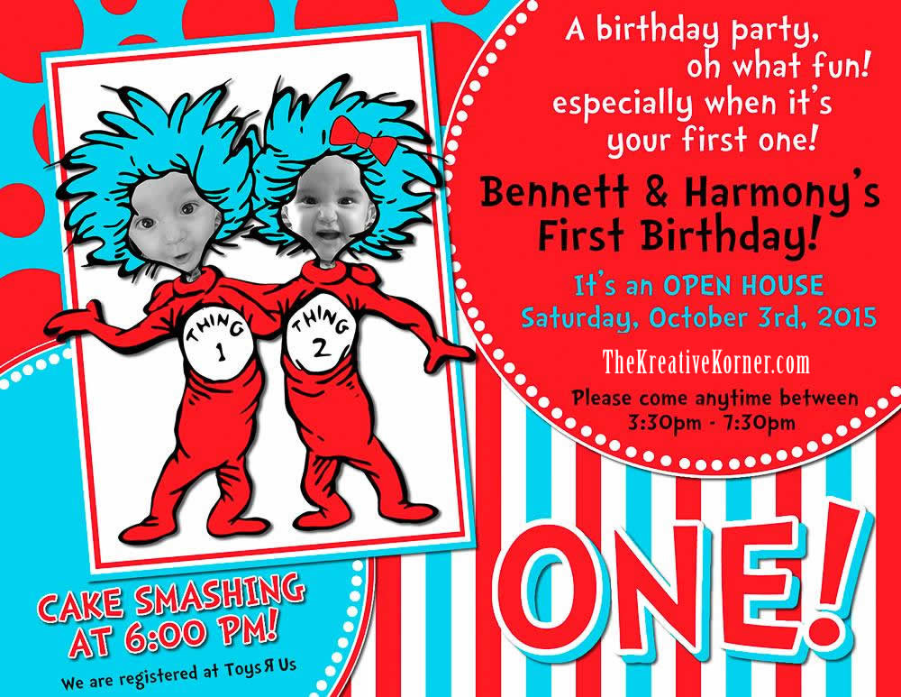 Thing 1 And Thing 2 Birthday Invitations
 THE "Kreative Karma" Thing 1 & Thing 2 My Twins 1st