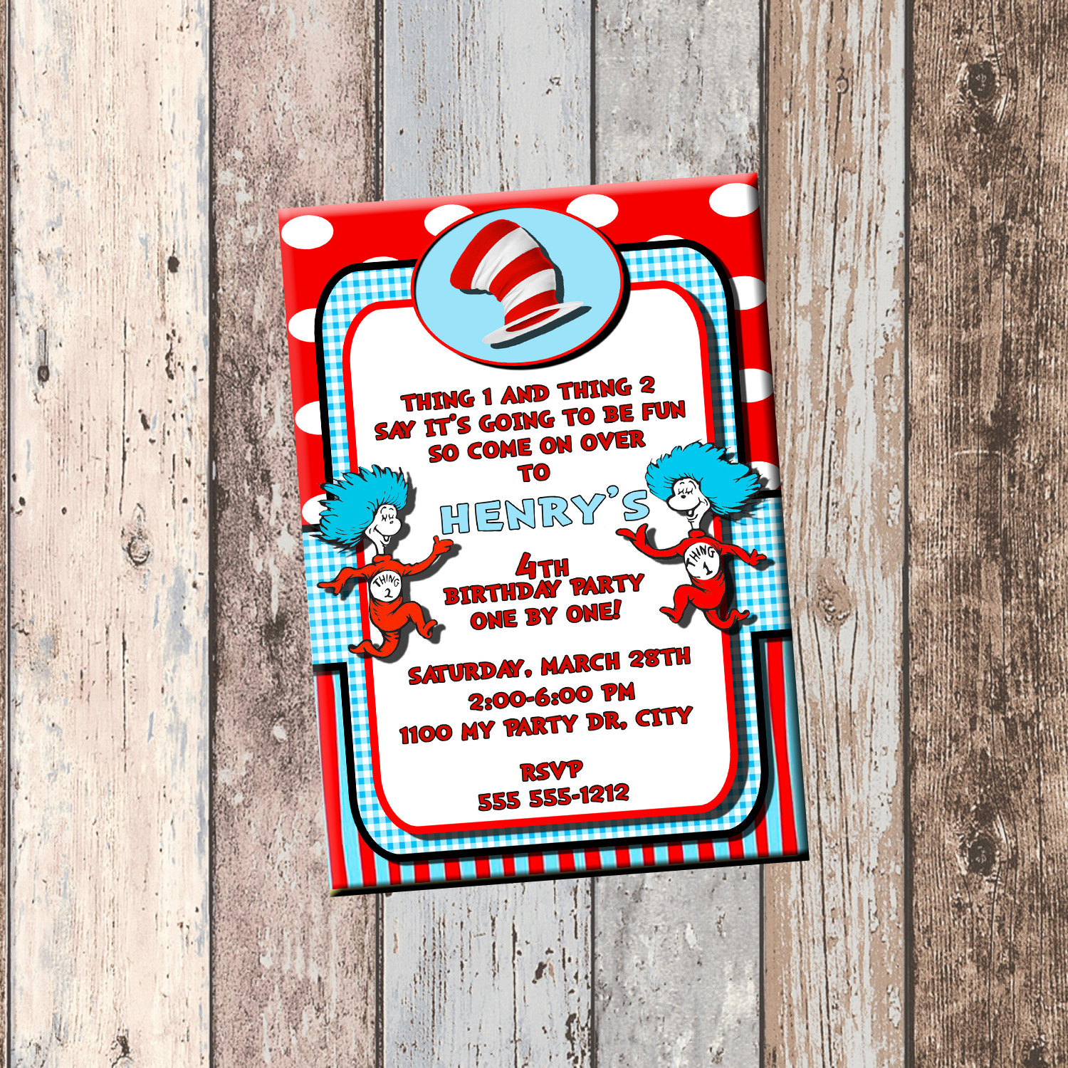 Thing 1 And Thing 2 Birthday Invitations
 Thing 1 & 2 Personalized Birthday Invitation 1 Sided