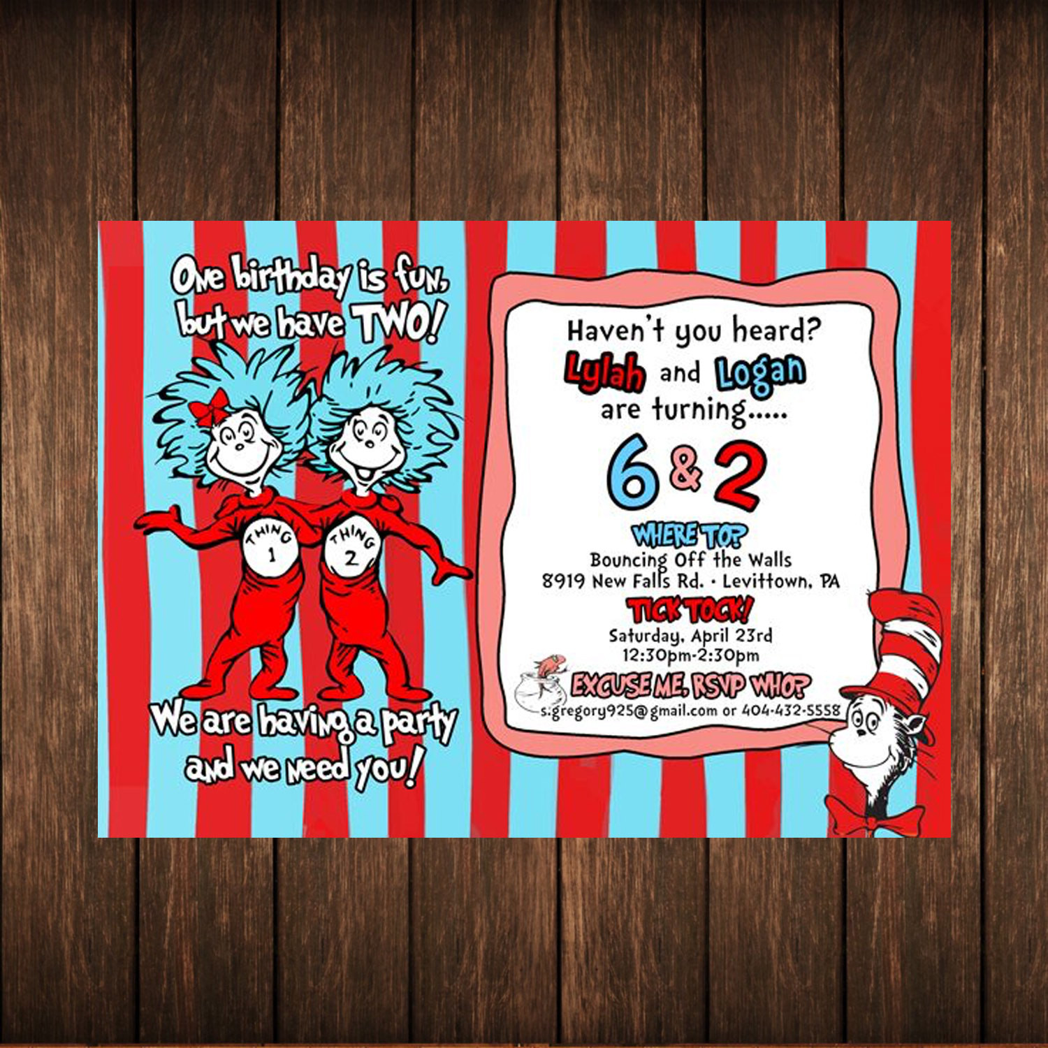 Thing 1 And Thing 2 Birthday Invitations
 Dr Seuss Thing 1 Thing 2 Birthday Invitation