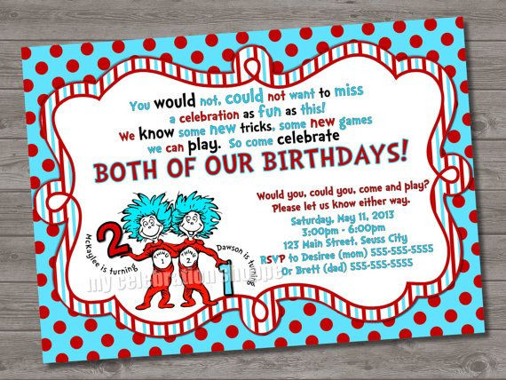 Thing 1 And Thing 2 Birthday Invitations
 Thing 1 And Thing 2 Birthday Party Invitations