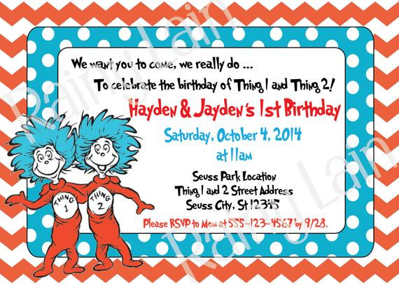 Thing 1 And Thing 2 Birthday Invitations
 Thing 1 and Thing 2 Printable Twin Birthday Party Invitation