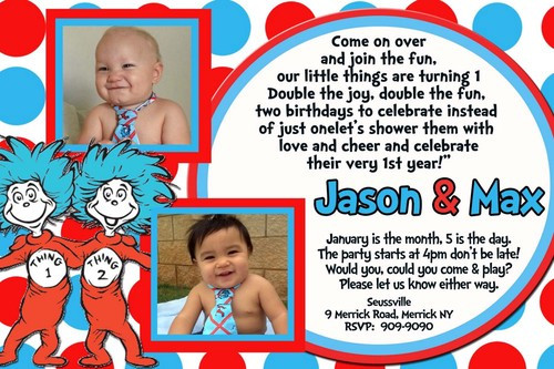 Thing 1 And Thing 2 Birthday Invitations
 DR SEUSS THING 1 & THING 2 BIRTHDAY INVITATION