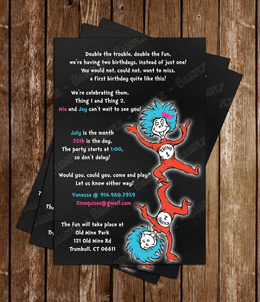 Thing 1 And Thing 2 Birthday Invitations
 Novel Concept Designs Thing 1 and Thing 2 Cat in the