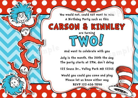 Thing 1 And Thing 2 Birthday Invitations
 Thing 1 and Thing 2 Birthday Party Invitations