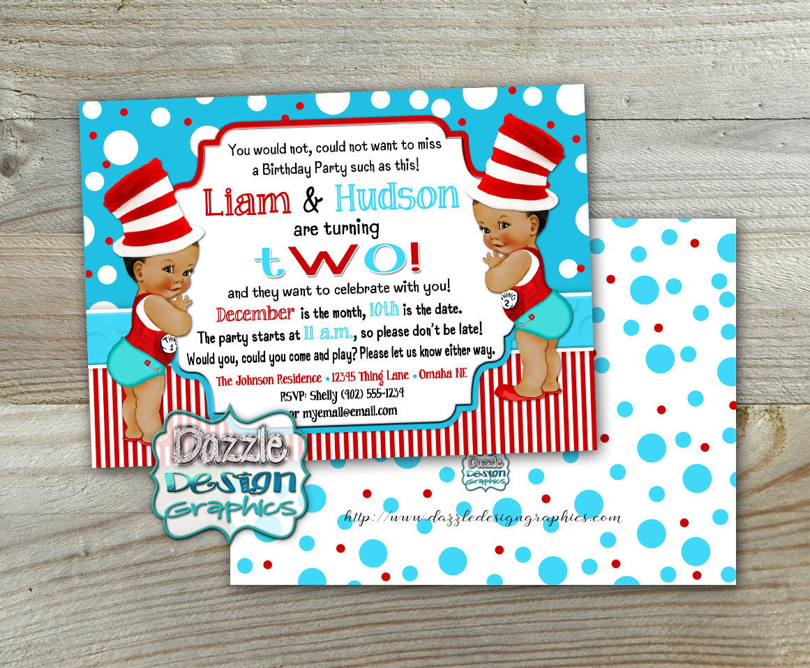 Thing 1 And Thing 2 Birthday Invitations
 Twin Thing 1 and Thing 2 birthday invitation