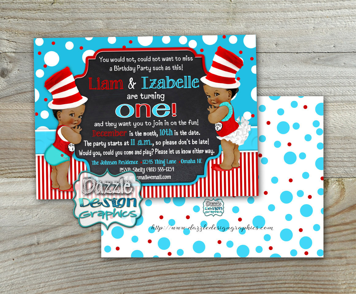 Thing 1 And Thing 2 Birthday Invitations
 Twin Thing 1 and Thing 2 birthday invitation