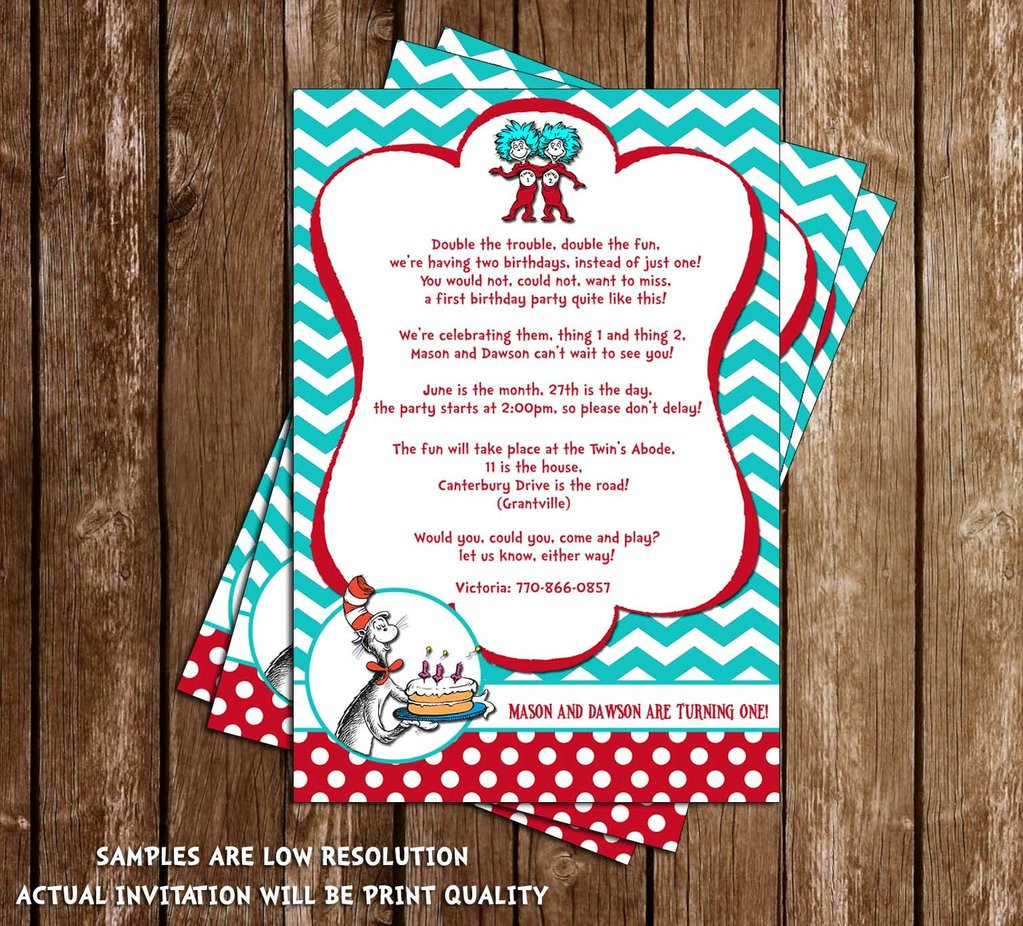 Thing 1 And Thing 2 Birthday Invitations
 Novel Concept Designs Cat in the Hat Thing 1 and Thing