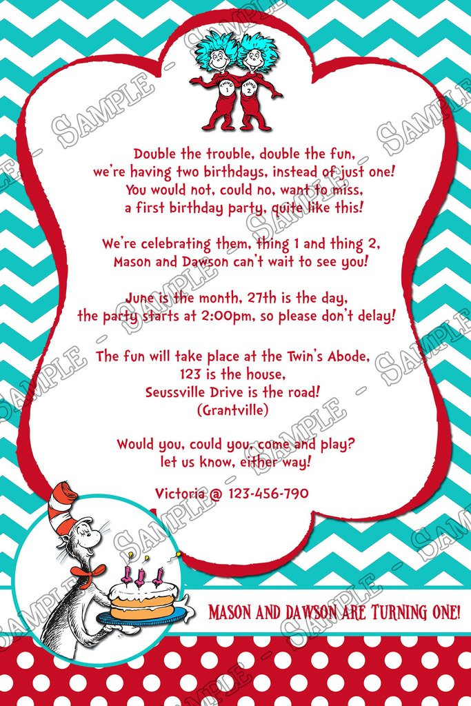 Thing 1 And Thing 2 Birthday Invitations
 Novel Concept Designs Cat in the Hat Thing 1 and Thing