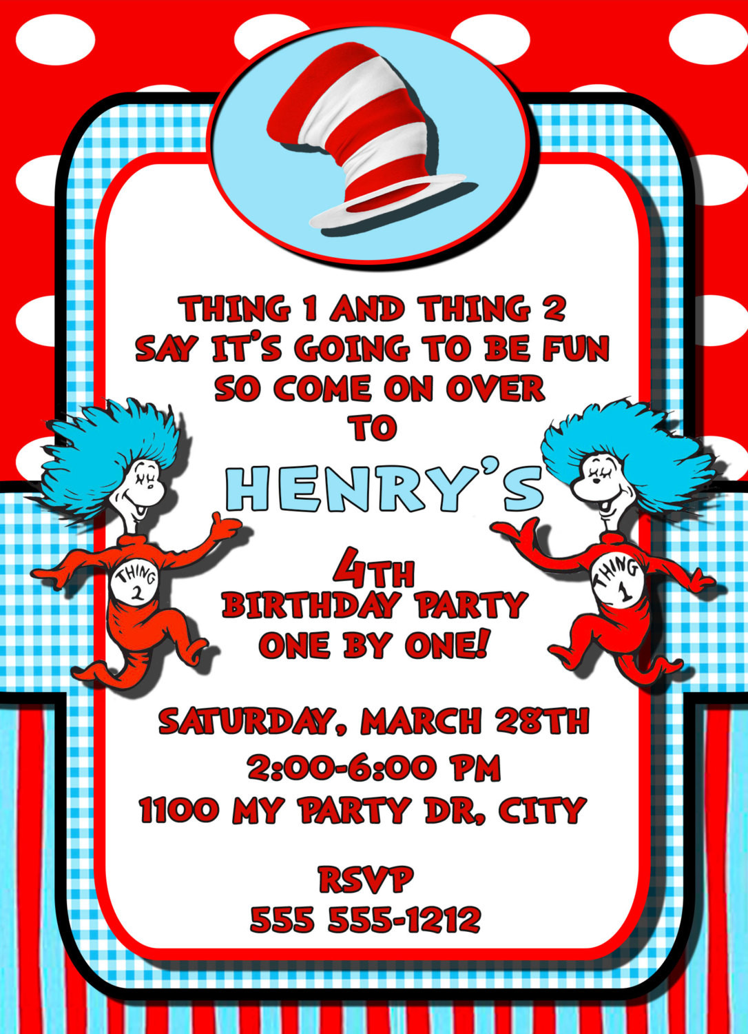 Thing 1 And Thing 2 Birthday Invitations
 Thing 1 & 2 Personalized Birthday Invitation 1 Sided