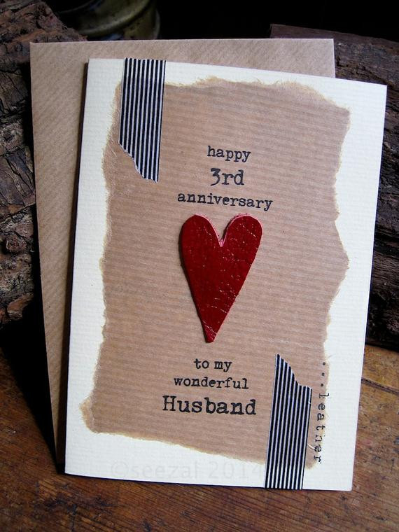 Third Wedding Anniversary Gift
 3rd Wedding Anniversary Card Leather Traditional by
