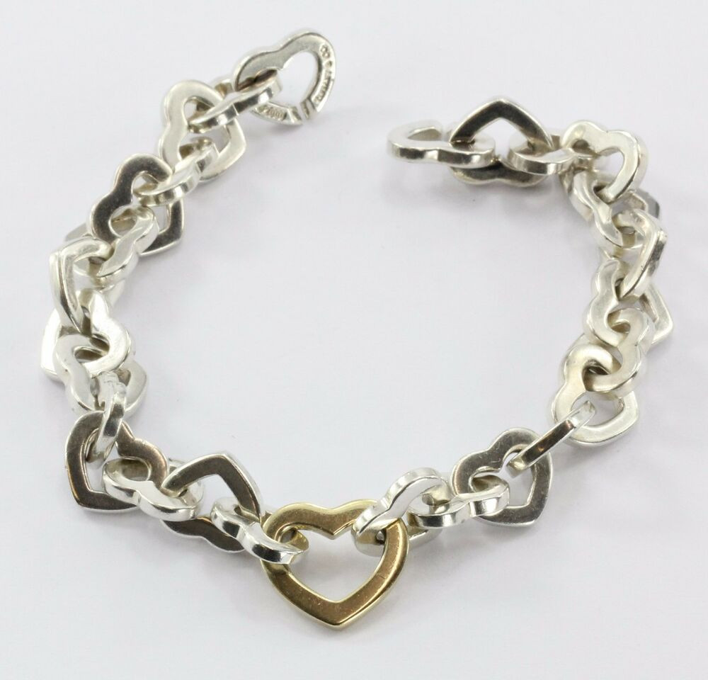 Tiffany Heart Link Bracelet
 Tiffany & Co Heart Link 925 Sterling 750 18K Gold Bracelet